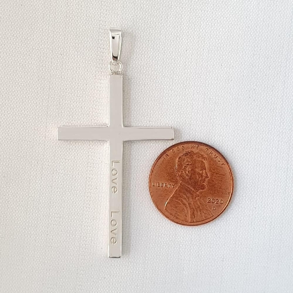 Sterling silver 9.25 Cross Necklace wt Pendant Etched Love - Picture 4 of 5